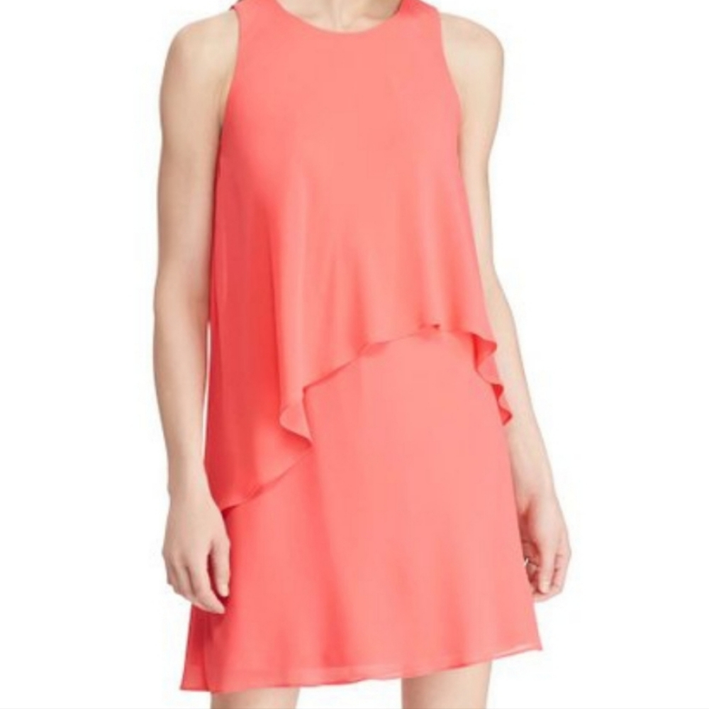Lauren Ralph Lauren Tiered Georgette Sleeveless Womens Dress